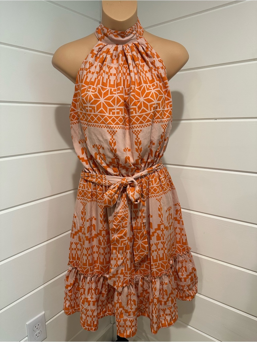 BTFBM Geometric Aztec Print Halter Neck Mini Dress. Size: Small Women’s NWT